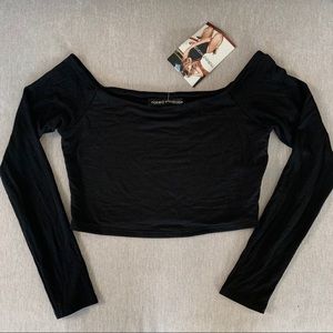Naked Wardrobe Black Scooped Long Sleeve Crop Top